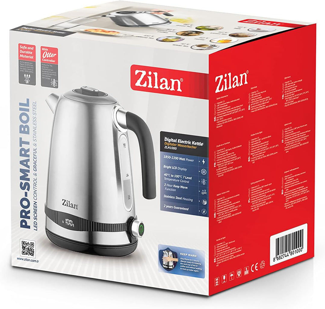 Zilan Digitaler Wasserkocher Edelstahl 1,7 lt Trockenkochschutz Temperaturregelfunktion Warmhaltefun