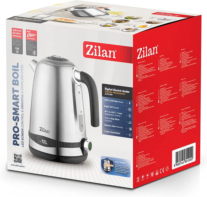Zilan Digitaler Wasserkocher Edelstahl 1,7 lt Trockenkochschutz Temperaturregelfunktion Warmhaltefun