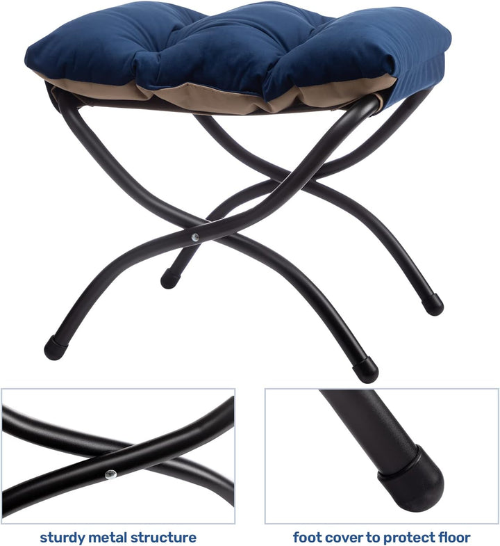 HollyHOME Fusshocker Fussstütze Klapphocker, Faltbar Sitzhocker mit Metallbeinen, Abnehmbar Gepolste