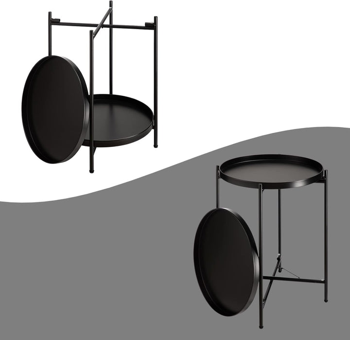 HollyHOME Runder Beistelltisch, 2 Ebenen Beistelltisch Metalltablett, Snacktisch, Couchtisch, Teetis
