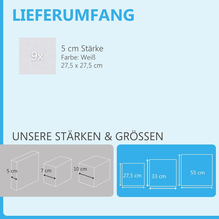 platino24 Akustikpaneele 9 Elemente Colore Quadrat 27,5 x 27,5 cm Weiss I Schallabsorber aus Basotec