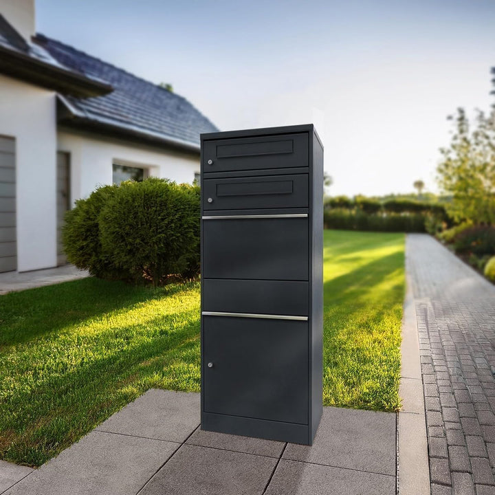 Metzler Paketbox mit 2 Briefkästen – XXL 2er Briefkasten mit Paketfach, rostfrei und wetterfest – gr