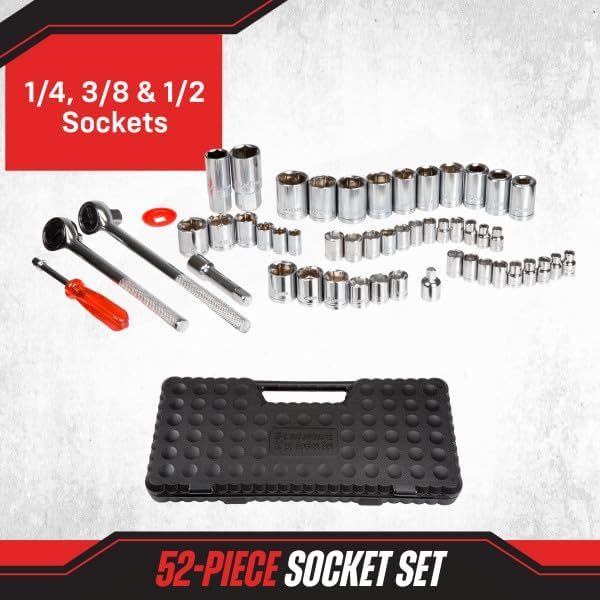 Stalwart 75-HT3014 SAE und metrisches Steckschlüssel-Set, 1/4, 3/8 und 1/2 Zoll, 52-teilig 52 Teile,