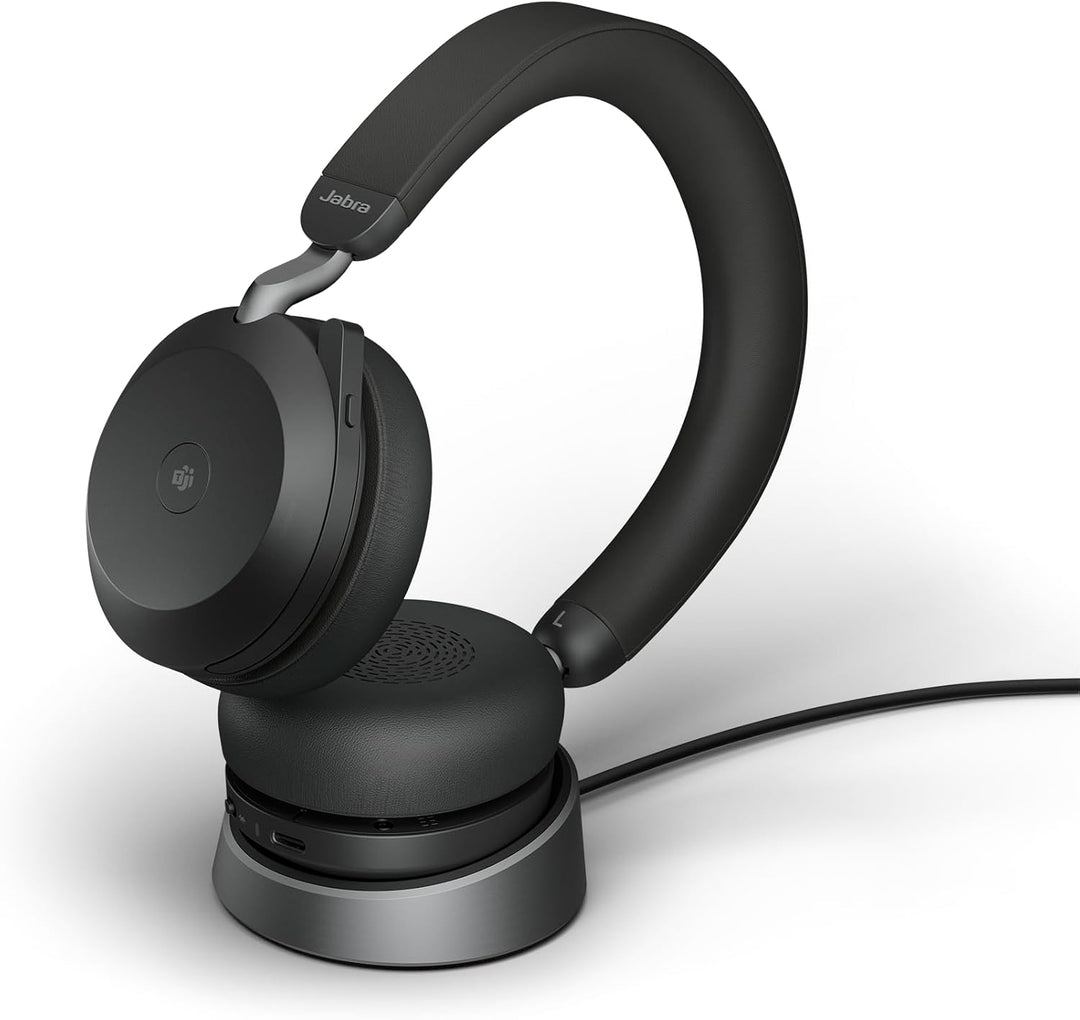 Jabra Evolve2 75 Wireless PC Headset mit Ladedock, 8-Mikro-Technologie - Dual-Foam-Stereo-Kopfhörer