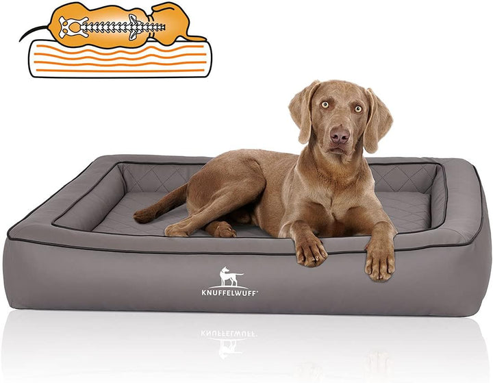 Knuffelwuff Orthopädisches Hundebett aus Laser gestepptem Kunstleder Hampstead XXL 120 x 100cm Grau