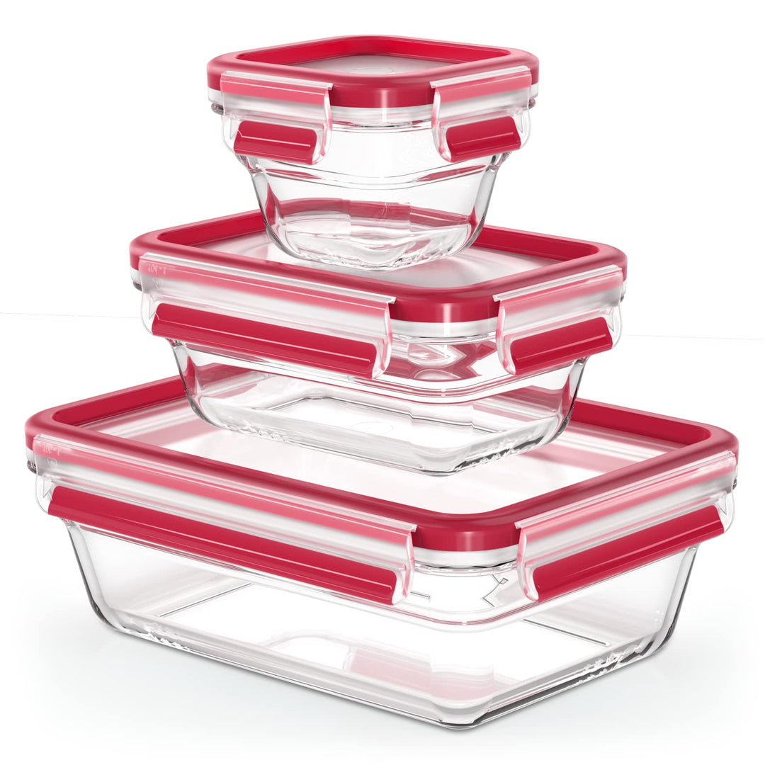 Emsa N10508 Clip & Close Glas Frischhaltedosen-Set 3-teilig | 0,18/0,45/1,3 L | stapelbar | gefrierf