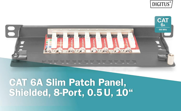DIGITUS CAT 6A Patch Panel, geschirmt,8-Port 1/2HE, 10", Rack Mount,schwarz RAL 9005, DN-91608S-SL-E