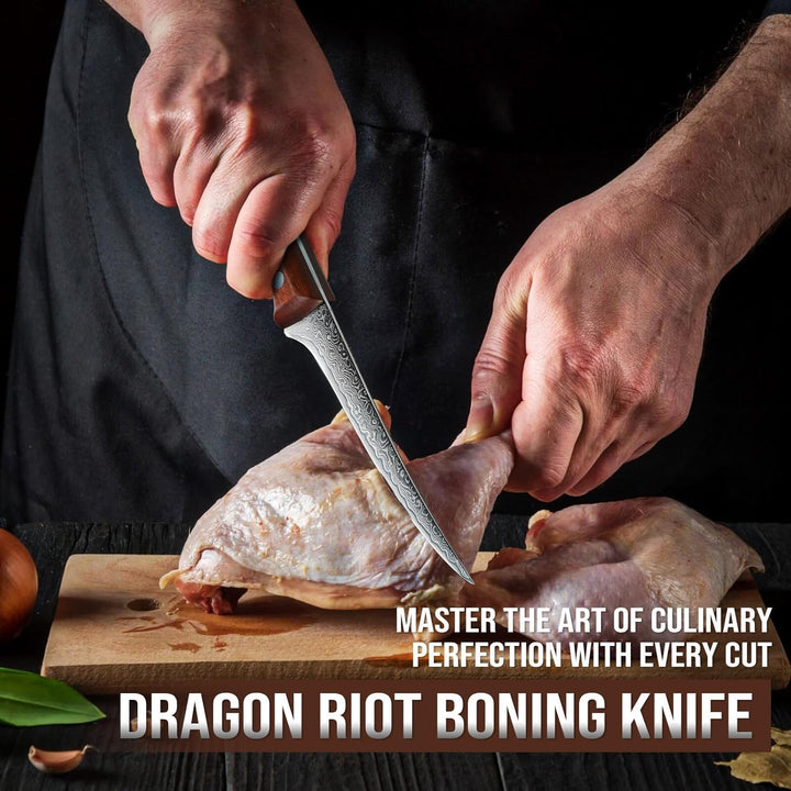 DRAGON RIOT Ausbeinmesser profi, Fleischmesser extrem Scharf Damastmesser mit Ergonomischer Griff, D