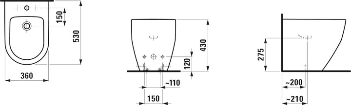 Laufen PRO Stand-Bidet, 1 Hahnloch, 530x360, weiss, Farbe: Weiss - H8329520003021