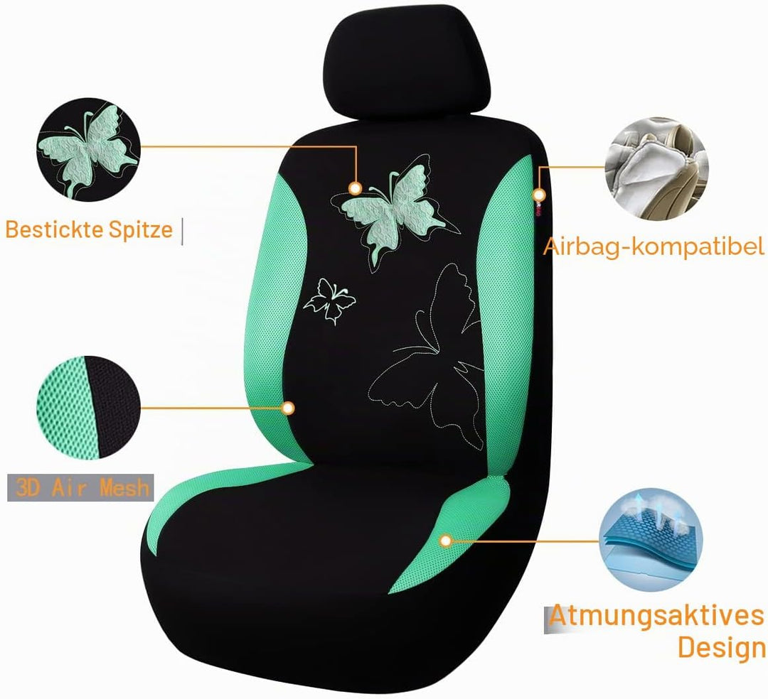 Flying Banner Maschen Schmetterling Universal für Auto Sitzbezüge Seitenairbags Kompatibel (Mintgrün