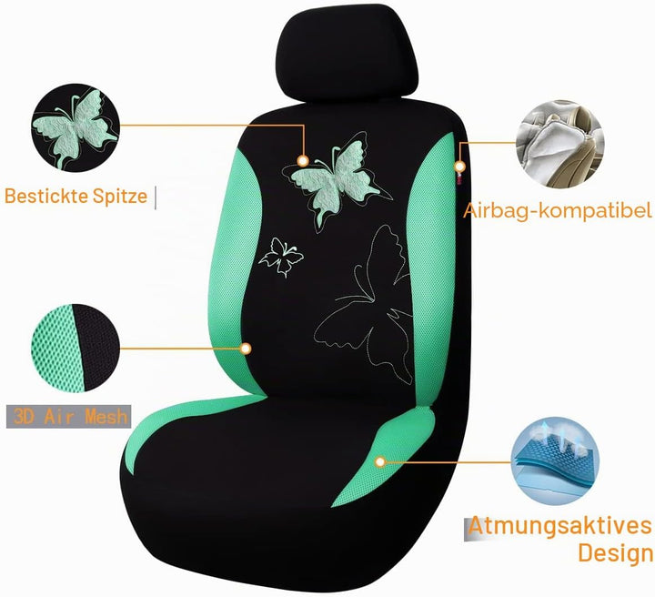 Flying Banner Maschen Schmetterling Universal für Auto Sitzbezüge Seitenairbags Kompatibel (Mintgrün