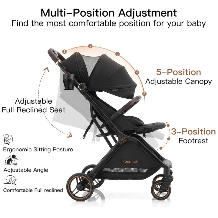 Gravity faltbarer Baby-Kinderwagen, Tragbarer Reise-Kleinkindbuggy Mit Verstellbarer Rückenlehne &amp; S