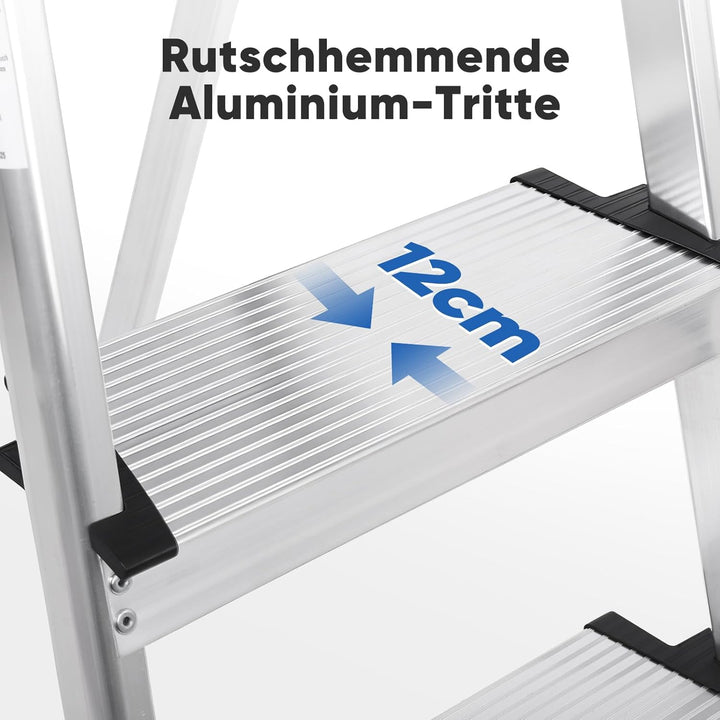 Sekey Klappbare Aluminium Trittleiter 5 Stufen (160 cm), Stabil & rutschfest, mit Werkzeugablage, bi
