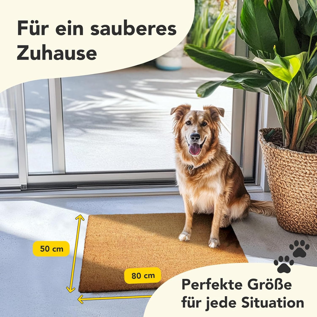 Floordirekt Fussmatte für Innen und Aussen, 50x80 cm Natur, Türmatte aus Kokos, Schmutzfangmatte für