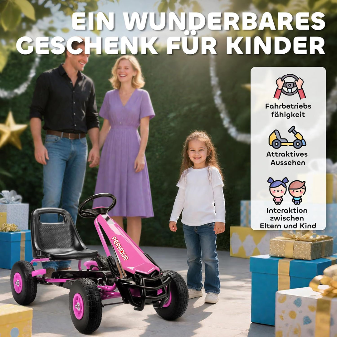 AIYAPLAY Gokart, Tretauto mit Handbremse, verstellbarem Sitz, Vor- und Rückwärtsgang, Pedalantrieb,