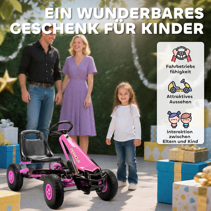 AIYAPLAY Gokart, Tretauto mit Handbremse, verstellbarem Sitz, Vor- und Rückwärtsgang, Pedalantrieb,