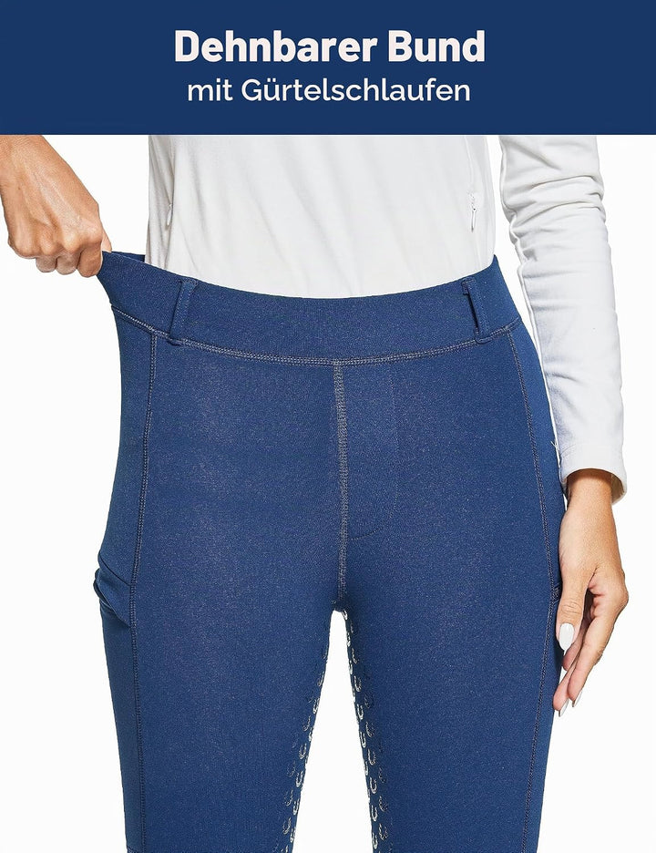 FitsT4 Sports Damen Winterreitleggings Fleece-Reithose Silikon Vollbesatz Reithose mit Reissverschlu