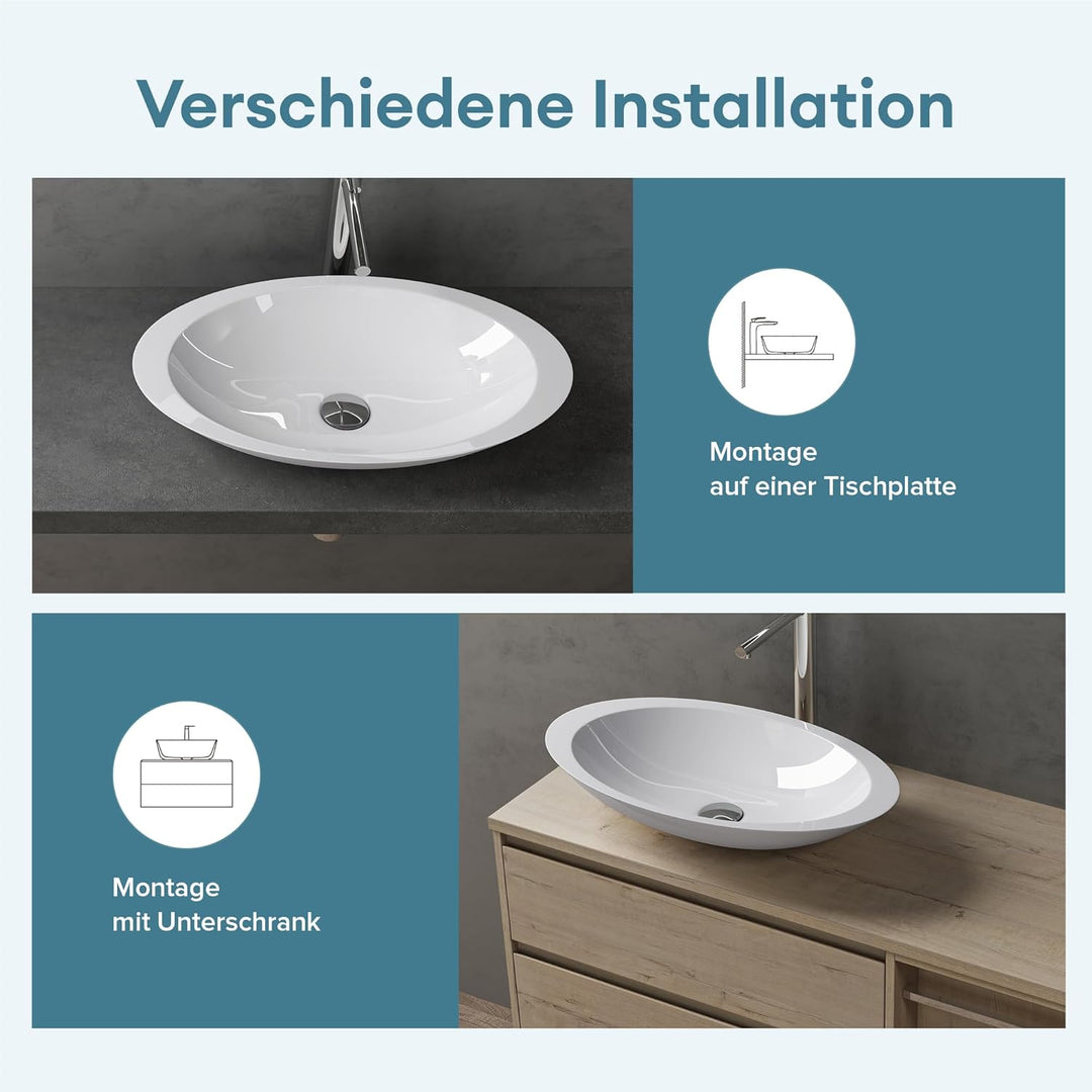 BTH: 59x35x11 cm Design Aufsatzwaschbecken Colossum802, aus Gussmarmor, Waschtisch, Waschplatz, Wasc