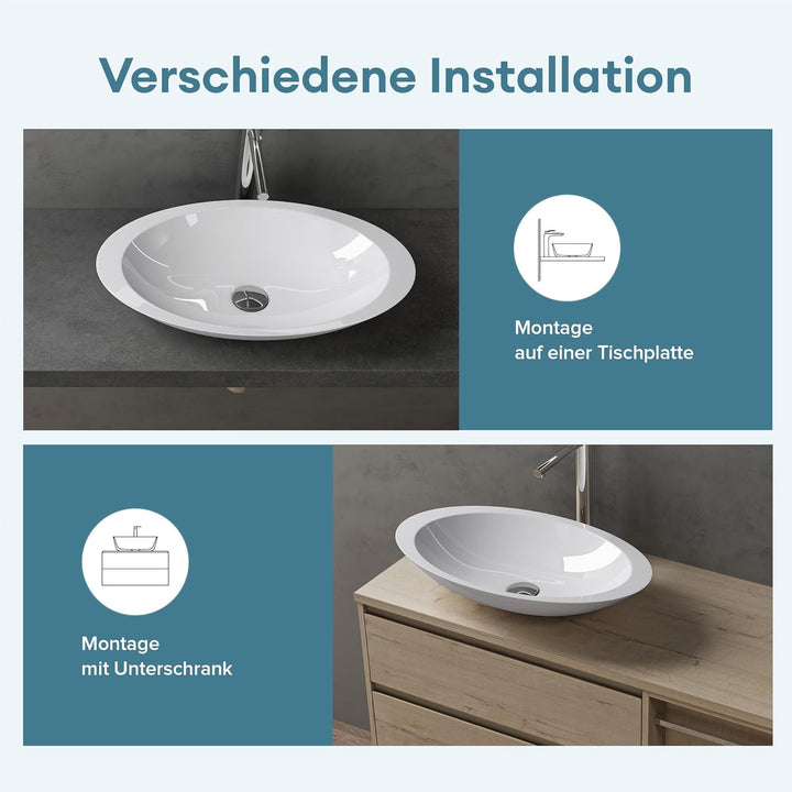 BTH: 59x35x11 cm Design Aufsatzwaschbecken Colossum802, aus Gussmarmor, Waschtisch, Waschplatz, Wasc