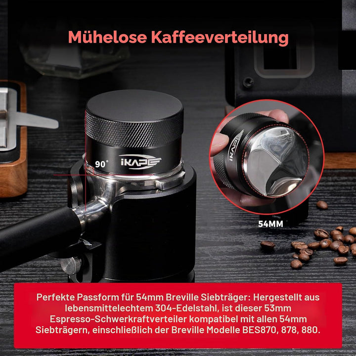 IKAPE Kaffee Produkte, 53MM Kaffee Verteiler, Schwerkraft Adaptive Espresso Verteiler Passt alle 53M