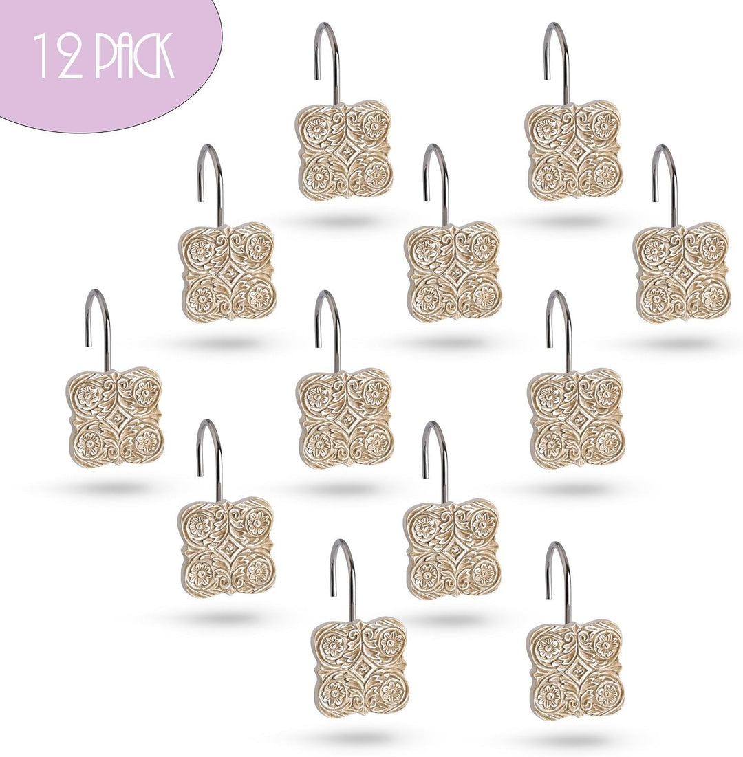 Creative Scents Victoria Dekorative Duschhaken, Set mit 12 Stück beige, Duschvorhanghaken