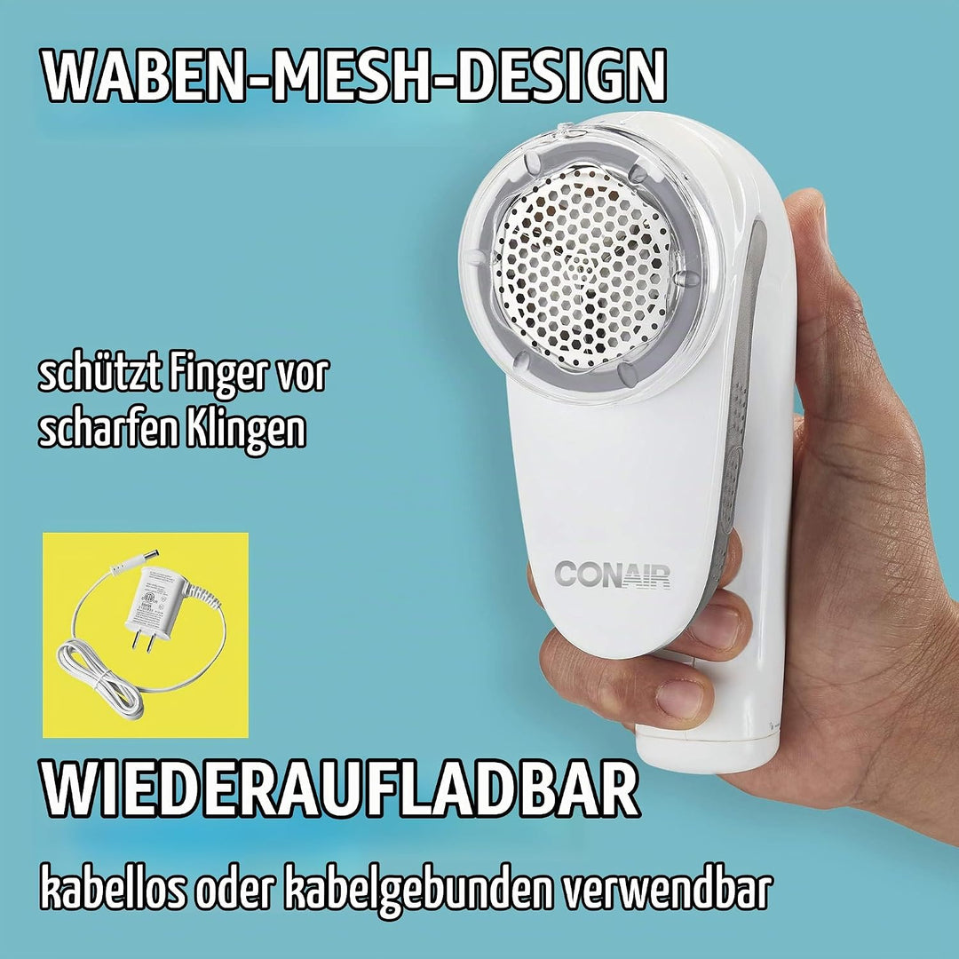 Conair Fusselentferner, Wiederaufladbarer Fusselrasierer für Kleidung und Stoffe, Ergonomischer Grif