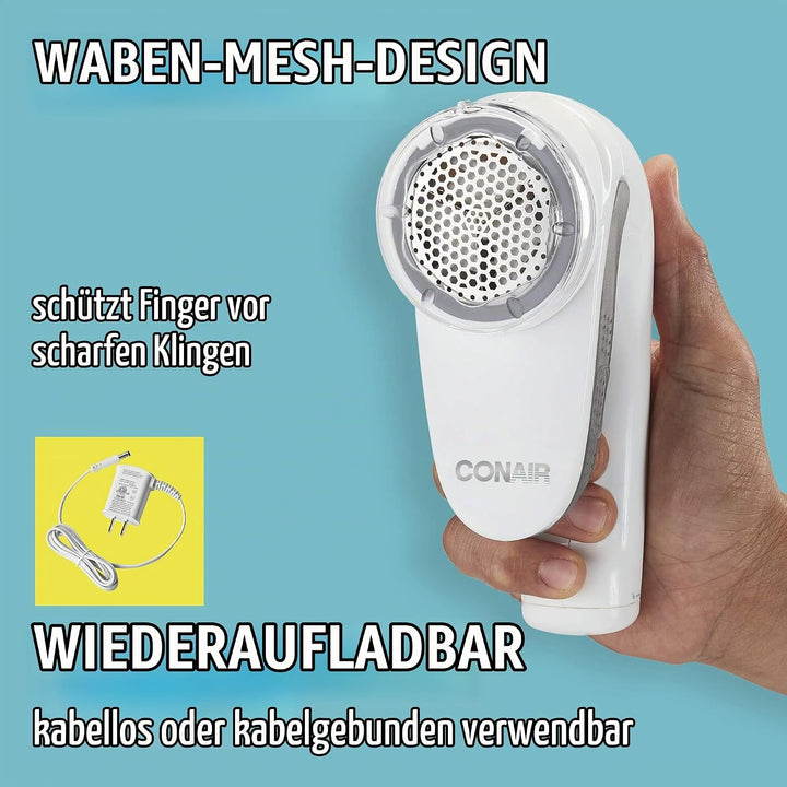 Conair Fusselentferner, Wiederaufladbarer Fusselrasierer für Kleidung und Stoffe, Ergonomischer Grif
