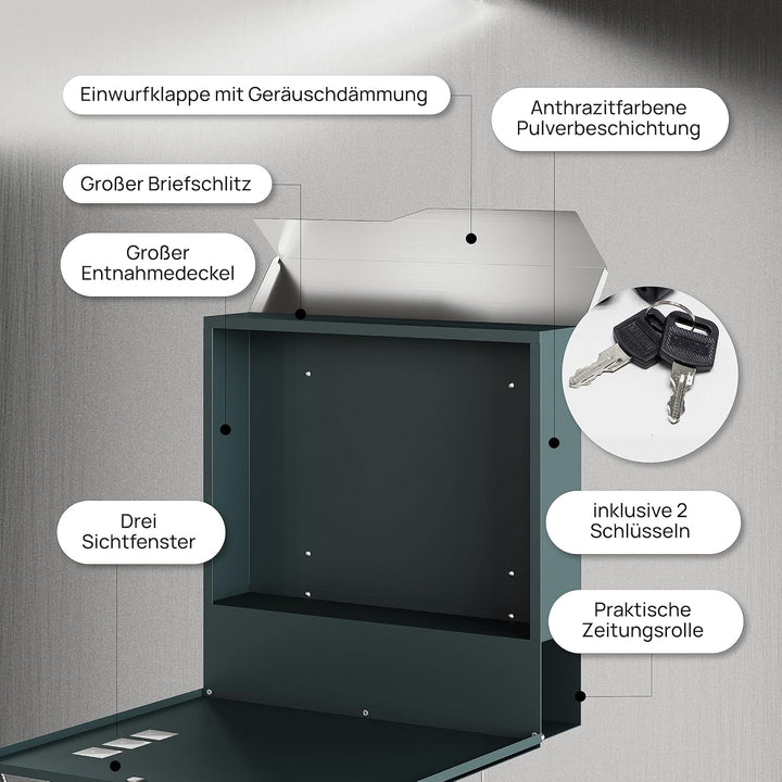 Briefkasten anthrazit RAL 7016 mit Beschriftung - individualisierbarer Design-Briefkasten aus pulver