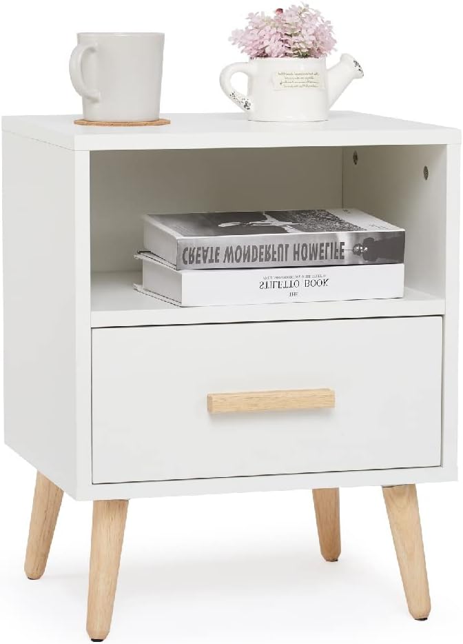 Mondeer Nachttisch, Nachtschrank mit 1 Schublade und 1 Offenem Fach, 40x30x51cm Holz Modern Nachtkom