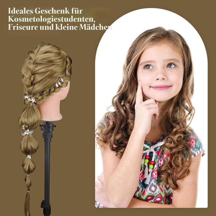 Frisierkopf mit Übungskopf ständer,71cm 60% Frisierkopf Echthaar,Puppenkopf zum Frisieren,Trainingsk