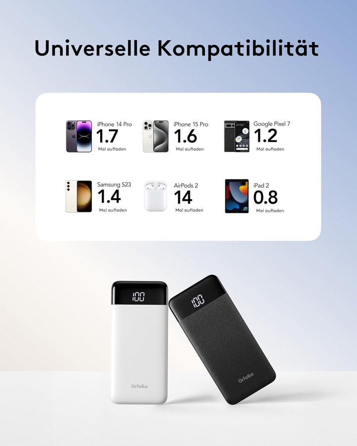 Orfeika 10000mAh Power Bank, 22,5W Powerbank Schnellladung mit 4 Integrierte Kabel,Tragbares Ladeger