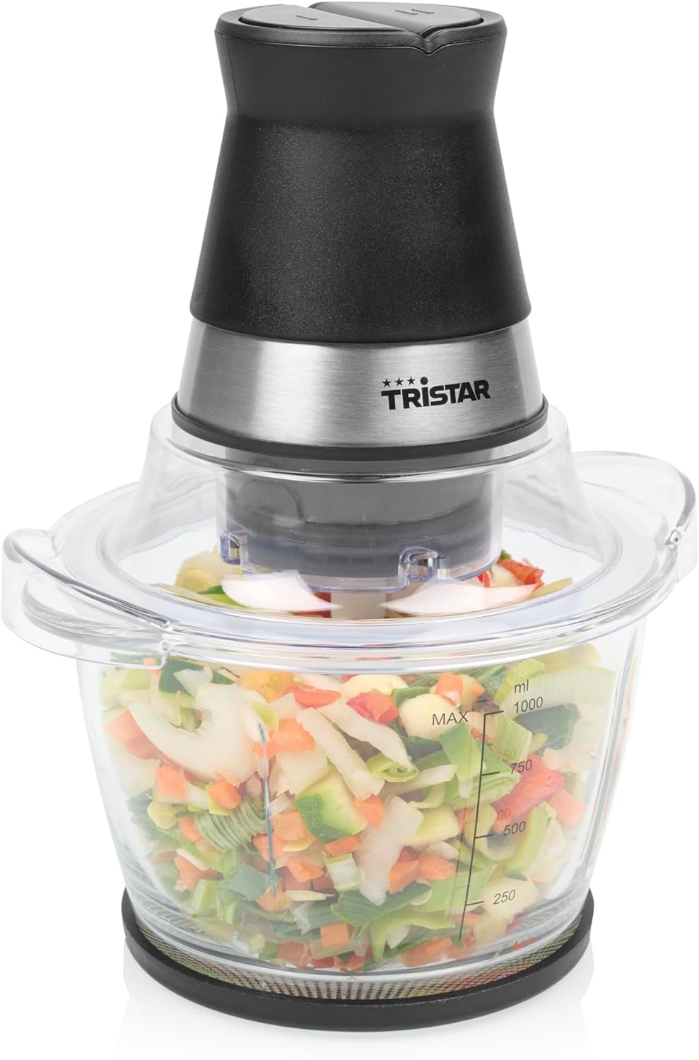 Tristar Zerkleinerer mit 1 L Glasbehälter, 4 Edelstahlklingen, 400 W Motor, Kompaktes Design, Spülma