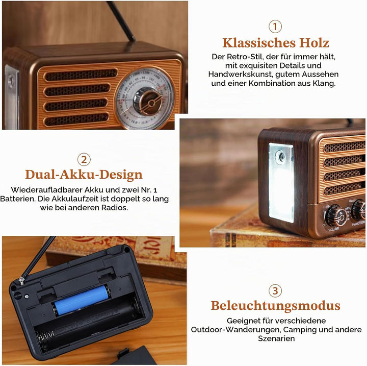 Retro Radio, Am/Fm/Sw Nostalgie Radio, Tragbar Küchenradio Mit USB/Tf-Kartensteckplatz, Retro Radios