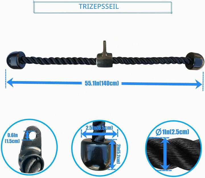 KORIKAHM langes Triceps Seil, Seil Pull Down Befestigung 120/140/160cm, Tricep Pull Down Seil für Ho