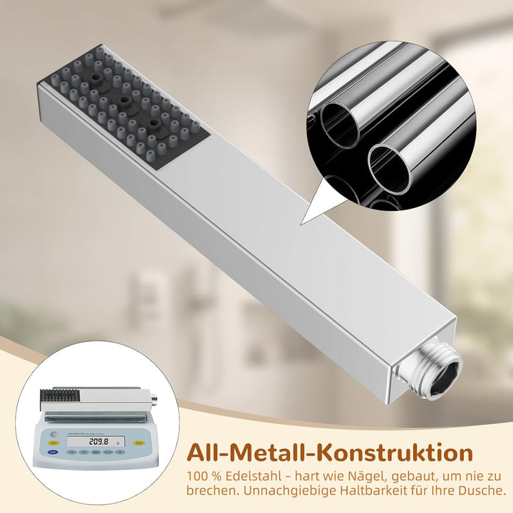 Hibbent 4-fach Edelstahl-Handbrause, Hoher Druck, Robust, 4 Sprühmodi (Wassersparend/Kraft-Nebel/Reg