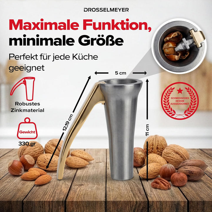 Drosselmeyer Edelstahl Design Nussknacker | Effektiv auf alle Grössen von Nüssen mit minimalem Aufwa