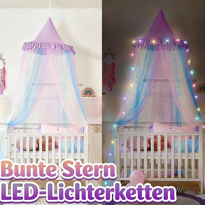 LED -LichtRegenbogen-Moskitonetz, Betthimmel,Prinzessinnen-Baldachin für Mädchen buntes Netz-Nähte,