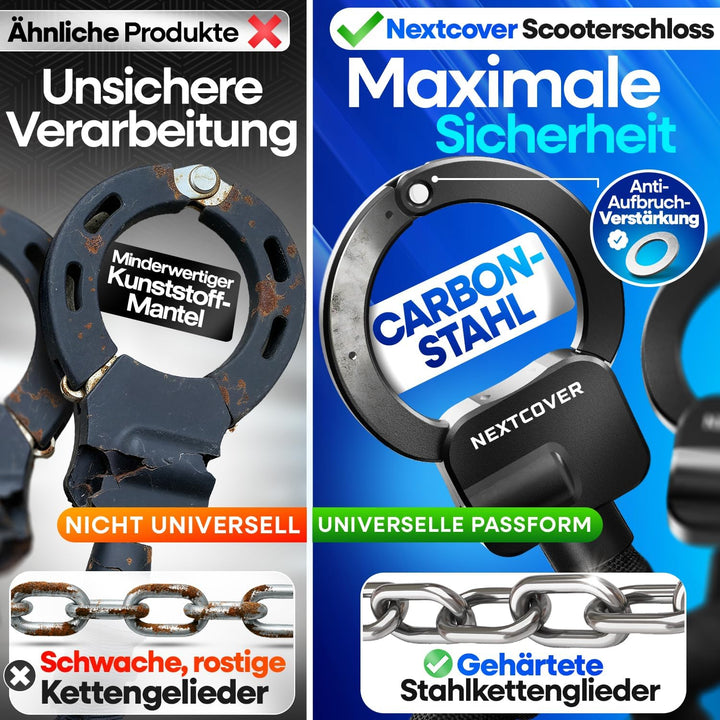NEXTCOVER® E-Scooter Schloss mit Tasche [Steel-Secure-Technologie] | Handschellenschloss inkl. Trans