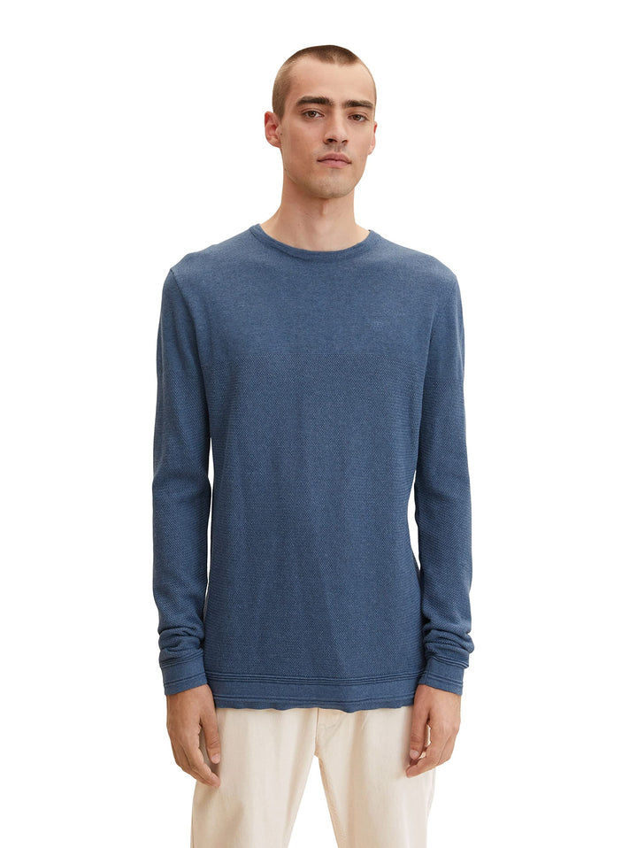 TOM TAILOR Herren Strickpullover im Struktur-Mix S 30278 - China Blue Melange, S 30278 - China Blue