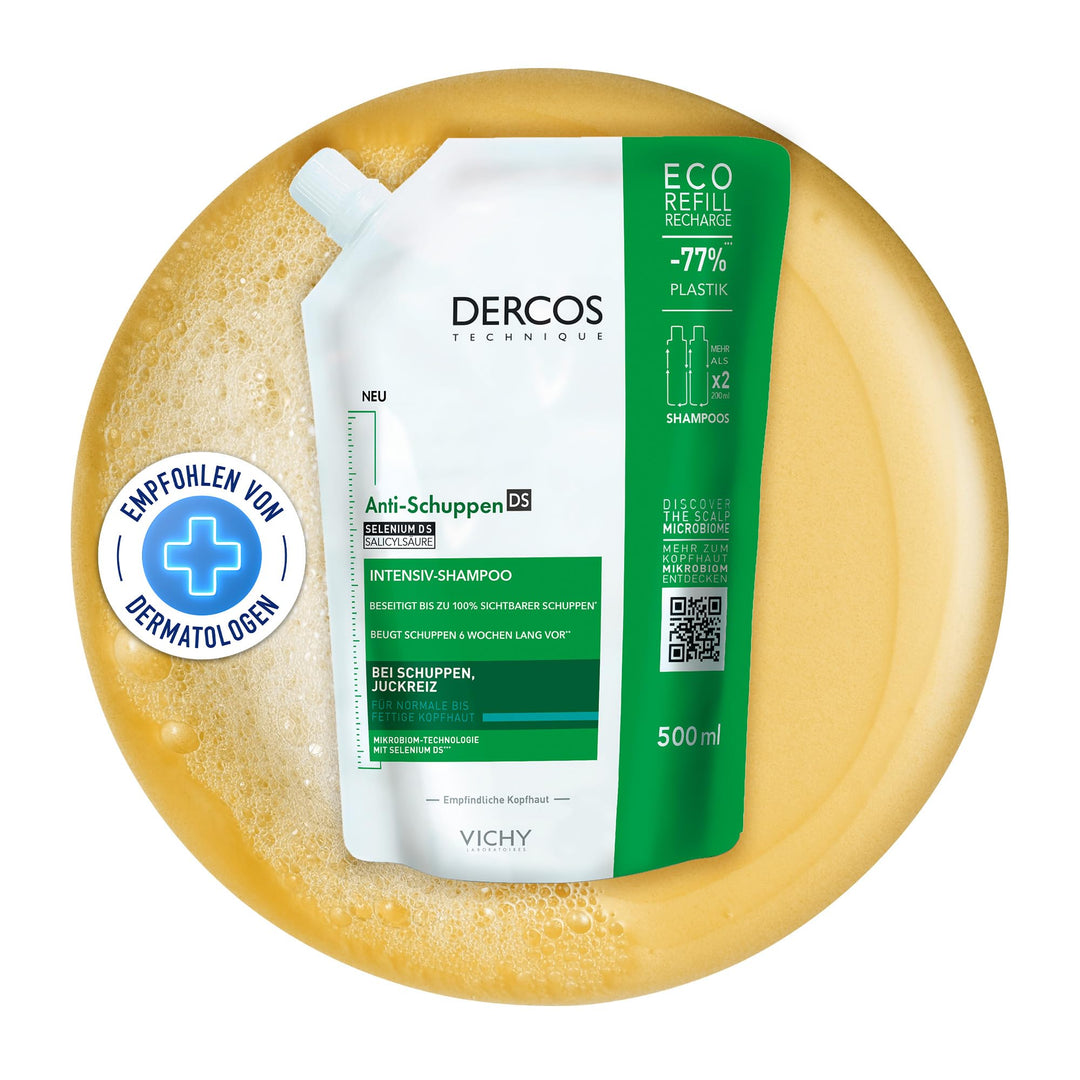 Vichy Dercos Anti-Schuppen Behandlung Shampoo für normales bis fettiges Haar, Nachfüllpackung, 500 m