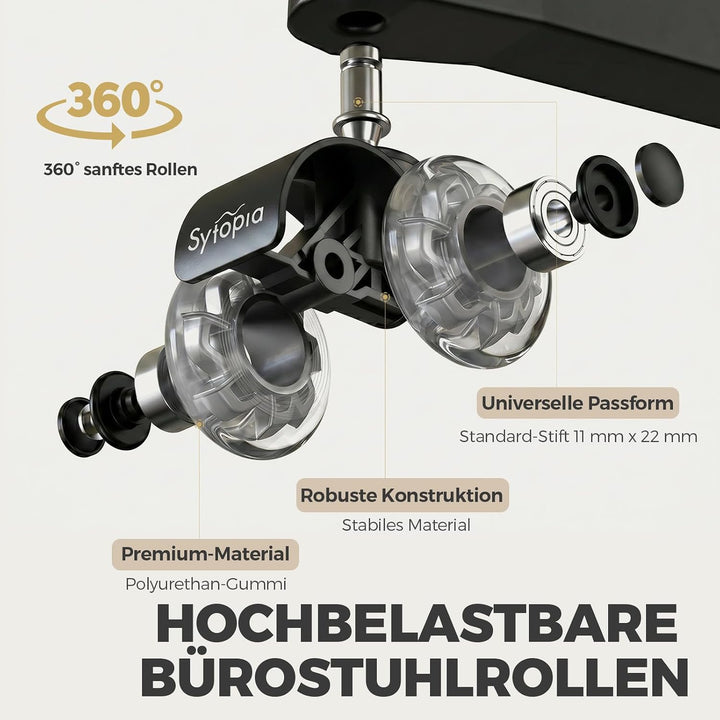 Sytopia Bürostuhl Rollen, 5er Set Rollen für Bürostühle, 11x22mm Hartbodenrollen für Bürostuhl Stuhl