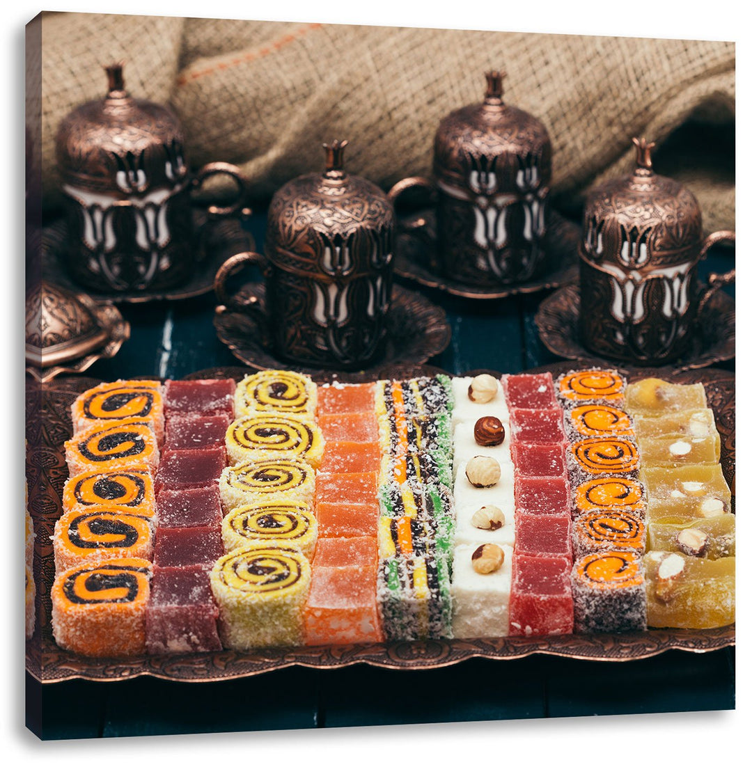 Pixxprint traditionelle türkische Desserts als Leinwandbild/Grösse: 70x70 cm/Wandbild/Kunstdruck/fer