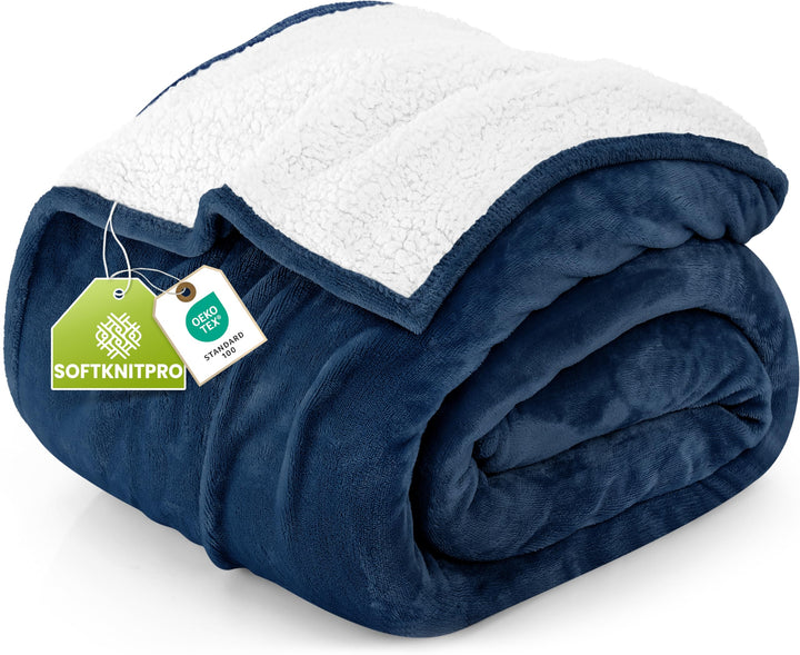 Utopia Bedding Sherpa-Bettdecke, Queen-Size-Grösse, marineblau, 480 g/m², Plüschdecke, Fleece, wendb