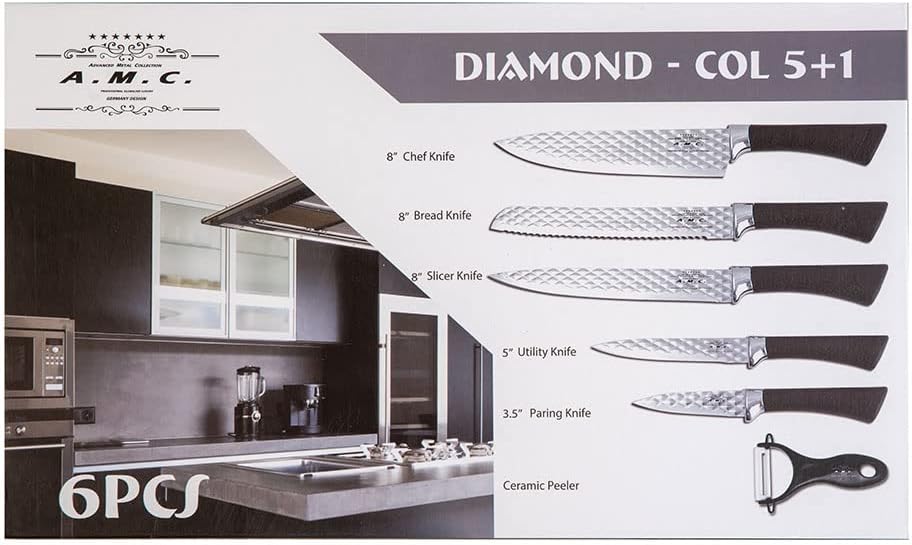 AMC Messerset Modell Keramik Sparschäler Farbe Diamond 6 teilig aus hochwertiger Keramik Messerset E