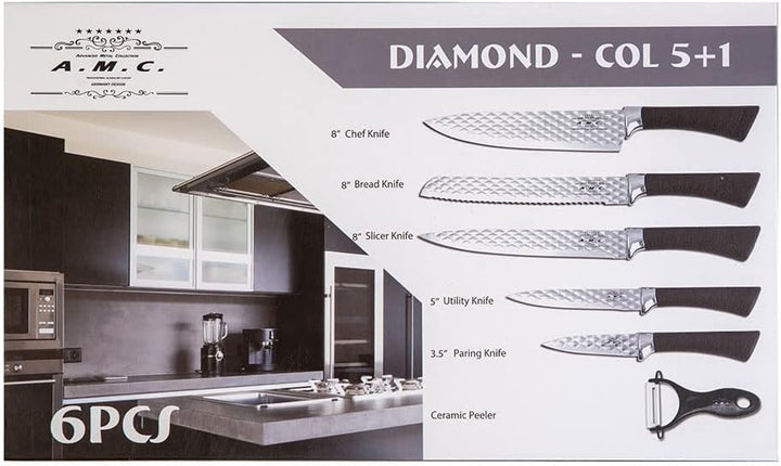 AMC Messerset Modell Keramik Sparschäler Farbe Diamond 6 teilig aus hochwertiger Keramik Messerset E