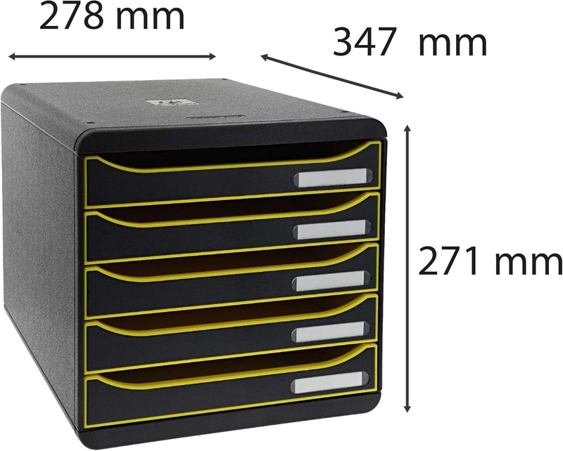 Exacompta 309989D Premium Ablagebox mit 5 Schubladen für DIN A4+ Dokumente. Stapelbare Schubladenbox