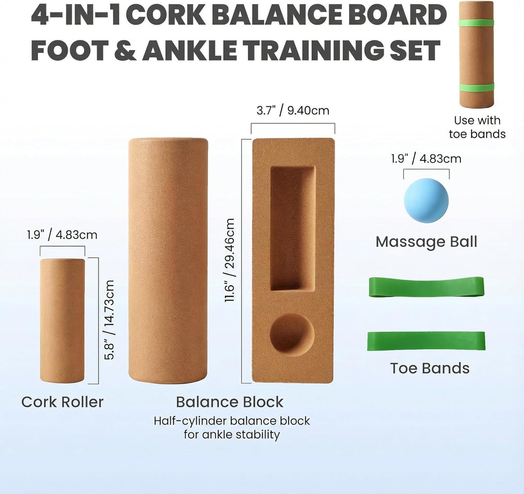 Balance Board aus Naturkork mit Kork-Halbkugeln & Korkrolle für Fuss- & Sprunggelenktraining – Fusst
