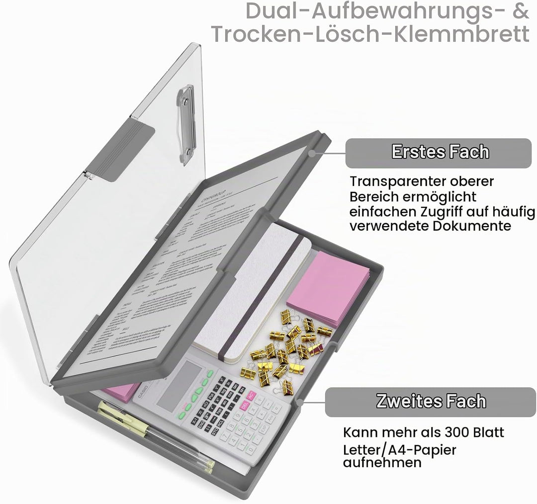 Hnogri Kunststoff-Klemmbrett mit Aufbewahrung, Ordner Pflege Klemmbretter seitliche Öffnung, Heavy-D