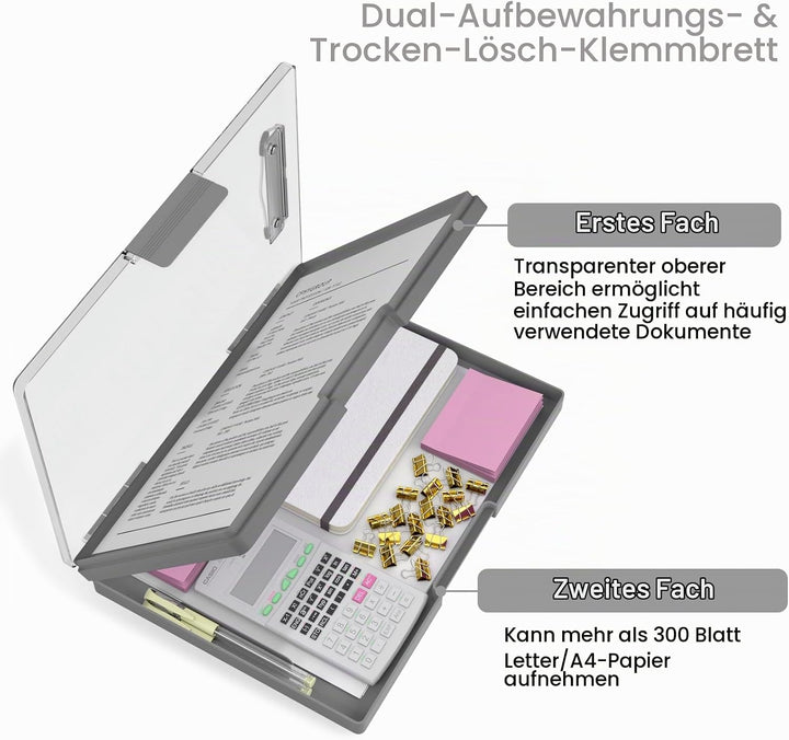 Hnogri Kunststoff-Klemmbrett mit Aufbewahrung, Ordner Pflege Klemmbretter seitliche Öffnung, Heavy-D