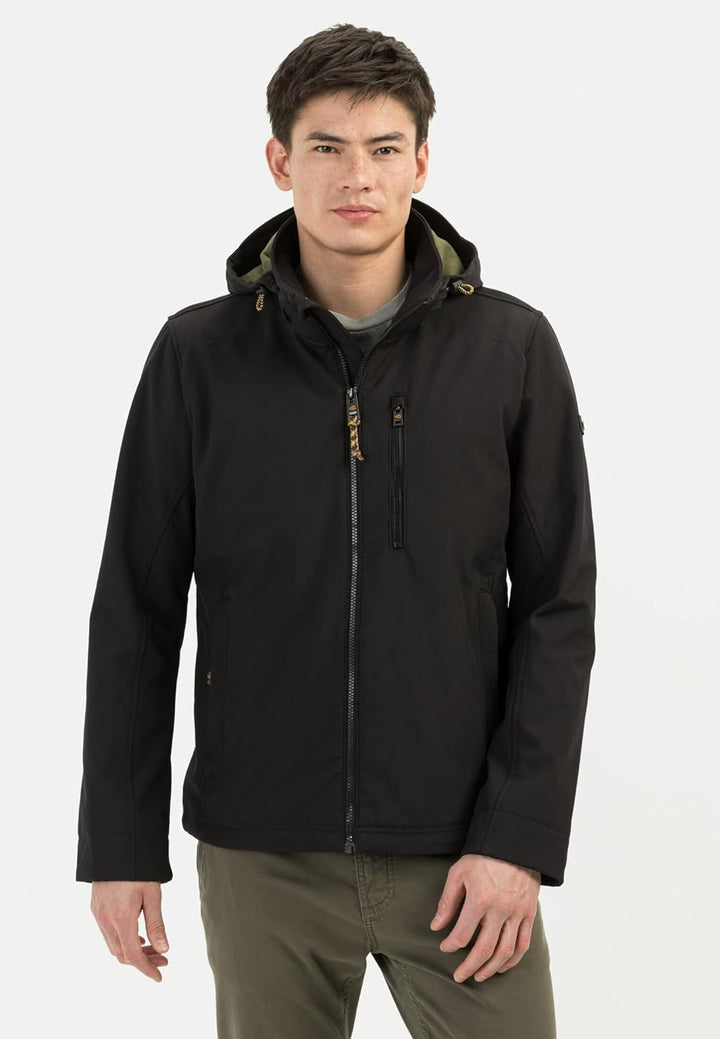 camel active Herren Wind- und Wasserabweisende Softshell-Jacke mit Abnehmbarer Kapuze 25 Schwarz, 25